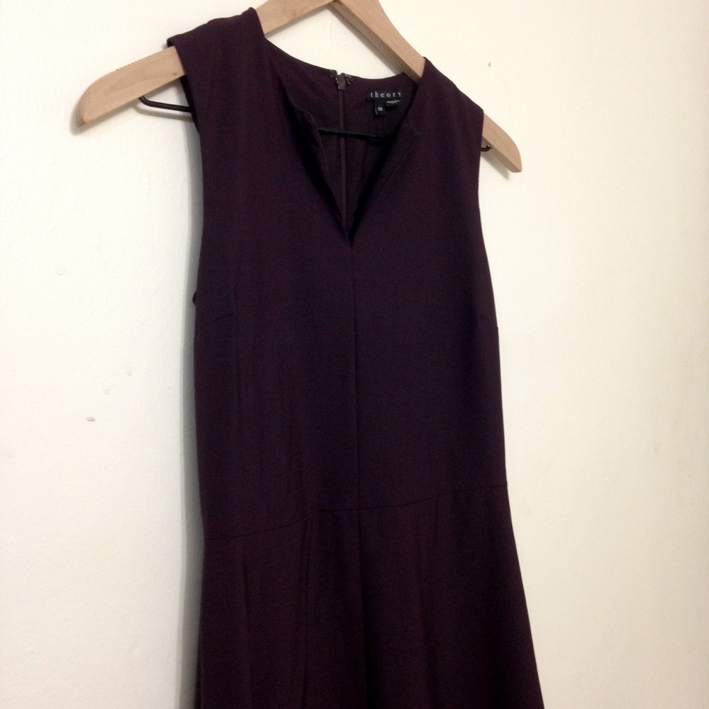 Theory Dark Deep Purple V Neck Midi Dress Office